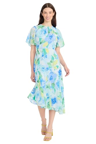 Image of Maggy London Women's Maggy London Women's Dresses Short Flutter Sleeve Fit and Flare Dress with Asymmetric Hem Tier
