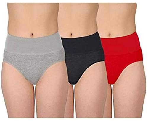 Image of Pack of 3 100% Pure Cotton Soft Elastic Waistband All Day Comfort Multicolor Hispter Panty | Panties for Girls - Multicolor, Color May Vary[ Free One Cotton Face Mask ]
