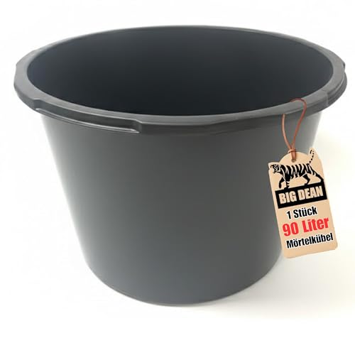 BigDean Mörtelkübel 90 Liter Schwarz Kunststoff Made in Poland UV-beständig Stapelbar Maurerwanne für Baustelle