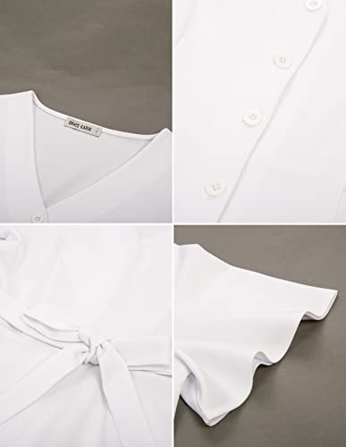 Grace Karin Women's Peplum Tops V Neck Ruffle Short Sleeve Shirts Fashion Dressy Casual Blouse For Spring Fall White S #TOP1