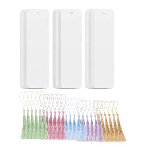 Marque-pages en acrylique transparent avec pompons pour DIY et étiquettes STOBAZA x50