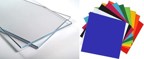 12 Pieces -10 Colored Cast Acrylic and 2 Transparent Plastic Sheet Glass 12 x 12 Inch 3 mm (.118" Thick) for Signs, DIY Display Projects, Craft by IBLUNT