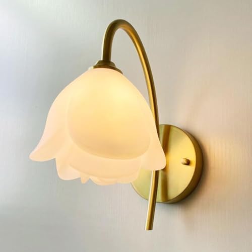 Lámpara de pared con casquillo G9 y pantalla de flores, moderna lámpara de pared de latón, aplique de pared francés para mesita de noche con acrílico blanco para dormitorio, sala de estar, pasillo, ba