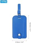 PATIKIL 4 Pack Luggage Bag Tags, PU Leather Suitcase Name Tags with Snap Travel Label Luggage Identifier Privacy Protection Travel Accessories, Blue