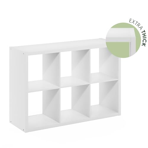 Image of Furinno HERMITE Kitchen Island, 6-Cube Coffee Bar, Extra Thick Kitchen Storage, Bakers Rack, for Pantry Organizers and Storage, Kitchen Organization, White
