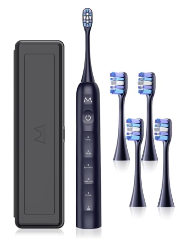 Marlincare Electric Toothbrush, Sonic Toothbrush for Adult – 180 Days Battery, IPX8 Waterproof, 48,000 VPM, 5 Cleaning Modes, Smart Timer, USB-C Charging, Travel Case & 4 Brush Heads (Blue)