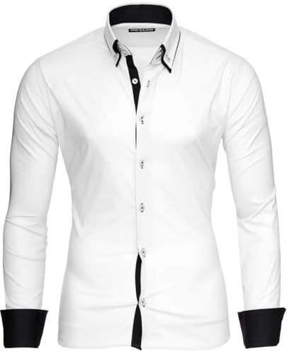 Reslad Herren Hemd Männer Hemden Slim Fit bügelfrei Freizeit Business Langarm 2 Knopf 2 Kragen RS-7050 Weiß Schwarz Gr XXL Reslad Herren Hemd Männer Hemden Slim Fit bügelfrei Freizeit Business Langarm 2 Knopf 2 Kragen RS-7050 Weiß Schwarz Gr XXL