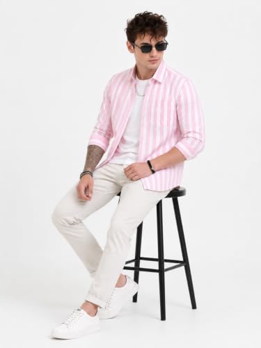 Image of Youth First Men's Cotton Blend Casual Shirt | Regular Fit Solid Full Sleeve Button Down Collared Shirts | Comfortable Formal Office Business Casual for Men