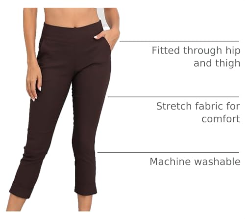 Image of HDE Pull On Capri Pant for Women w /Pockets Elastic Waist Cropped Work Pant | Comfortable Pull On Waist, Tailored Fit with Cuff, Stretchy Summer Office Pants, 24.25 inch Inseam, Professional Dress Capris