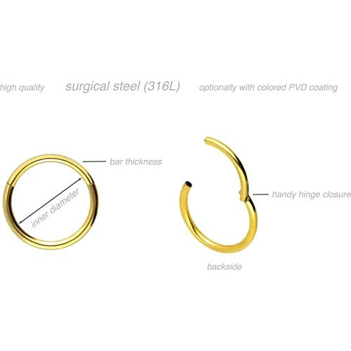 PIERCINGLINE Segmentring Clicker Chirurgenstahl Piercing Ring Nase Ohr Helix Septum Goldfarben 0,8 x 10 mm