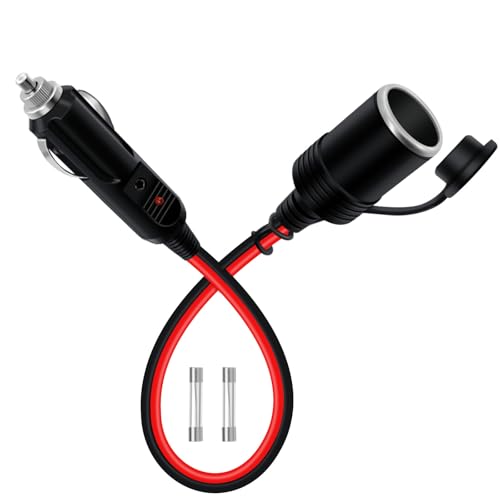 YINGAYOU Rallonge Allume Cigare 12V 24V Extension Allume Cigare 14AWG 20A avec LED Fusible 15 A/20 A pour Voitures, Camions, Camping Cars (0.3 m)