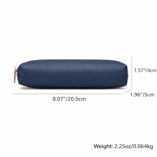 Image of Faux Leather Color Pencil Case Multifuncional and Simple with Zipper for School (Navy Blue)