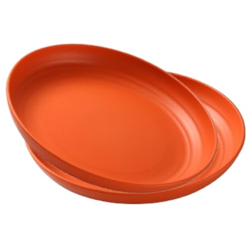 Image of YANCI 23 cm Large Deep Plastic Plates, Unbreakable and Reusable Light Weight Dinner Plates Pasta and Dumpling Bowl Microwave Safe BPA Free Dishwasher Safe, Set of 2, Orange