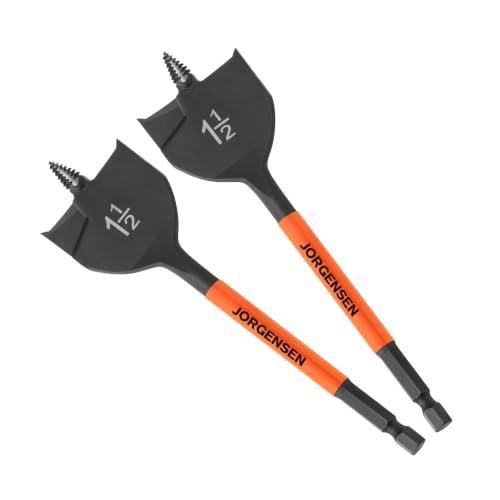 Image of Jorgensen 2-Piece 1-1 /2 inch x 6 inch Spade Drill Bits, 1 /4 inch Hex Shank | High-Performance Carbon Steel Paddle Bits for Woodworking, Self-Feeding Threaded Tip