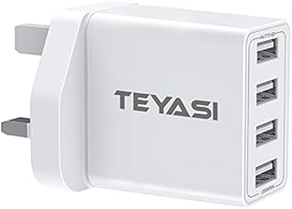 Multi USB Plug Charger,TEYASI 4 Port 25W Multiple USB Charging Plug Adaptor UK Mains Charge 5V/2.4A Fast Charging for iPhone 13 12 11 pro Max 10 XS XR X 8 7 6 6S Plus 5S 5C SE 5,Samsung,iPad,Phone