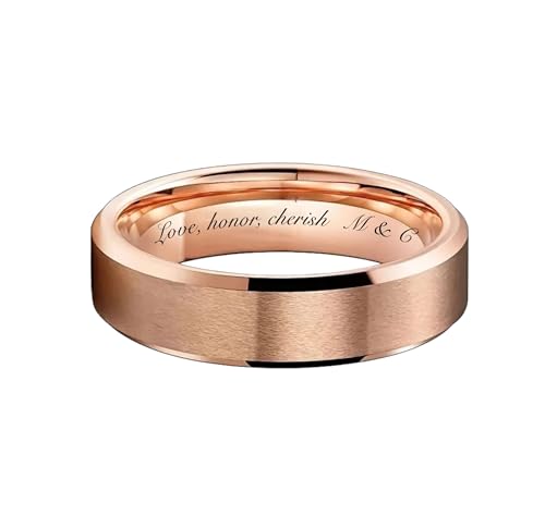 Personalized Brushed Rose Gold Ring Custom Engraved Free In Any Language - Wedding Band - Promise Ring - Engagement Ring - 6mm - Ships from USA2