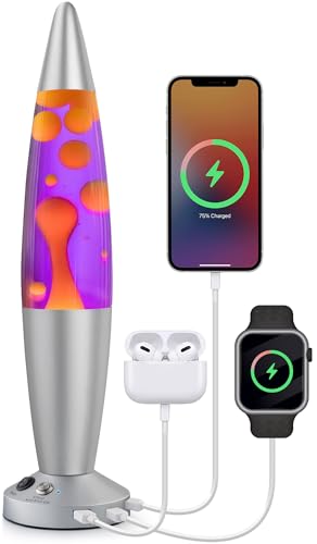 Image of JAMBO Upgraded Motion Lamp - 16 inch Purple Liquid, Yellow Wax - USB Ports, Timer - Night Light for Adults, Teens, Kids - Bedroom, Living Room, Office Decor Lamp