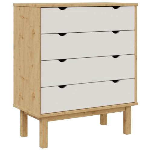 vidaXL Armoire à Tiroirs Armoire de Rangement Organisateur Meuble de Salle de Séjour Maison Intérieur Marron Blanc 76,5x39,5x90 cm Bois Pin Massif