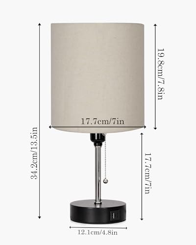 Image of Homesake Bedside Lamp for Bedroom Nightstand Table Light with USB A | C Charging Port, Desk Lamp, Pull Chain Light, Side Table Desk Reading Lamp, Living Room Gift, (Khadi Cylinder)