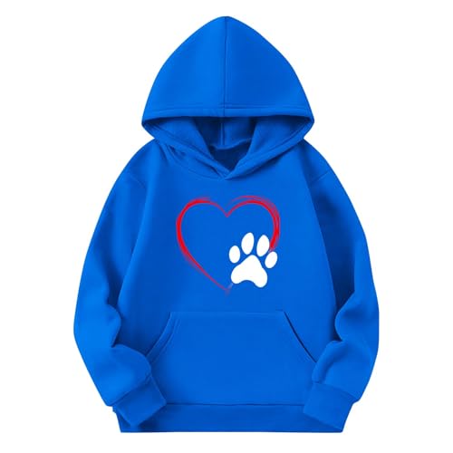 DDAPJ pyju Cute Hoodies for Boys Girls Cute Dog Paw Heart Graphic Sweatshirts Fleece Casual Hooded Pullover Tops 4-14Years4