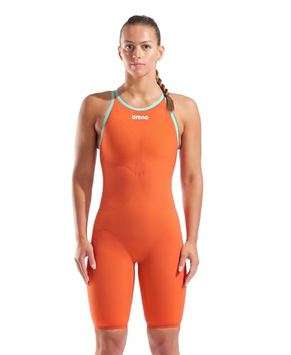ARENA Powerskin Carbon Air2 Kneeskin Open Back Women's Racing Swimsuit Full Body Short Leg One Piece Athletic Tech Suit, Sunset Coral, US Size 28