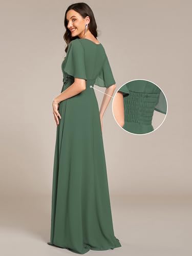 Image of Ever-Pretty Women's Classic Round Neck Pleated Short Sleeves Chiffon Appliques Floor Length A Line Formal Evening Dresses