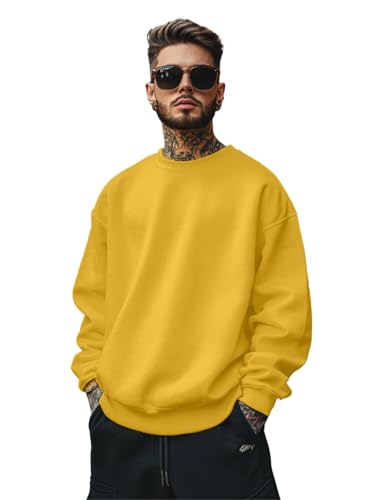 Image of Veirdo Cotton Poly Fleece Oversized Fit Full Sleeves Ribbed Solid Crew Neck Sweatshirt for Men