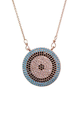Bullseye Evil Eye Protection Necklace- Rose Gold Medallion- Pave Eye Disc Pendant- Women s Jewelry Gift Idea