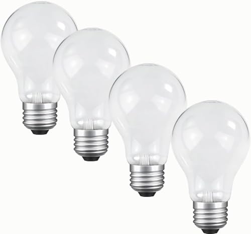 JUNFMLY 60 Watt Incandescent Light Bulbs A19 Frosted Rough Service Light Bulb E26 Medium Base Soft White 2700K Dimmable 110-130V (4 Pack)
