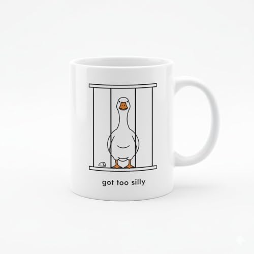 Willow Gifts Got Too Silly Goose Mug - Funny Novelty Meme Gift Friends - Sarcastic Internet Humour Animal Cartoon Cup for Office Work Colleague - 11oz Ceramic Tea Coffee Present (White Handle)