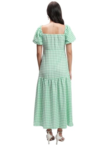 Image of Tokyo Talkies Womens Dresses for Women | Checkered Print | Front Button Detail | Sweetheart Neck | Midi Dress | Puff Sleeves | Elegant Fit | Dress for Women | Women Dress | Stylish Women Dress