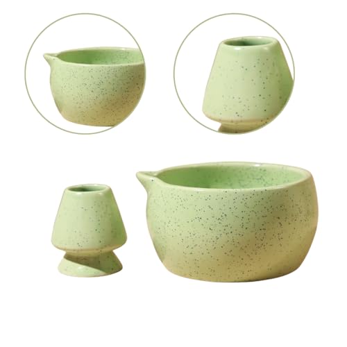 Image of Craftribal Handmade Ceramic Solid Matcha Bowl with Whisk Holder - Pottery Chawan for Japanese Tea Ritual, Matcha Lovers & Gifting|Bowl - 5.5 inches|Holder-2.5 inches|Color-Green