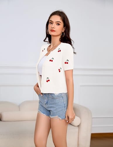 Bbonlinedress Women's 2025 Summer Cardigan Sweater Cropped Short Sleeve Button Down Knit Shrugs2