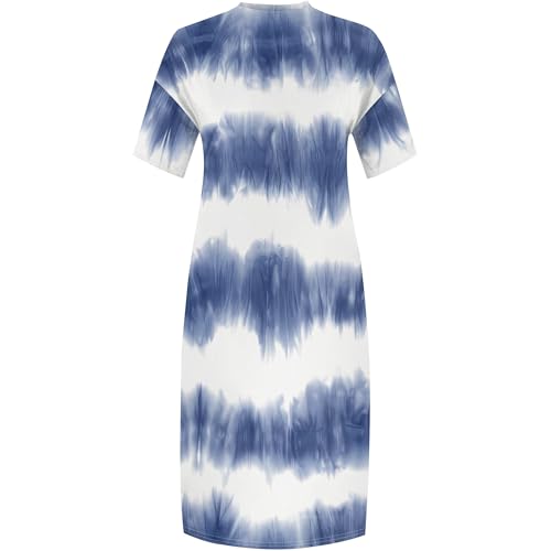 Image of Women Casual T-Shirt Dress V Neck Short Sleeve Solid Color Oversize Dress with Front Two Pockets
