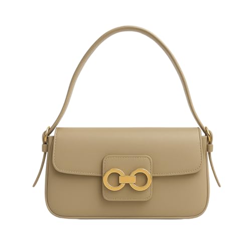 Willibags Bolsa Baguete Feminina com Alça de Ombro Ajustável, Couro Sintético Preto, Detalhes Dourados, Estilo Casual Moderno, Grande (Nude)