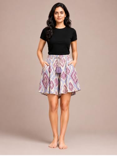 Image of B STORIES Women's Viscose Printed Lounge Culotte Shorts (Pack of 2)
