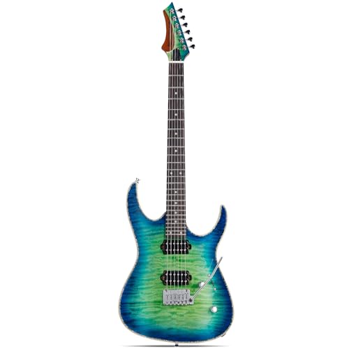 Leo Jaymz Hurricane Series Electric Guitar,Double Cut Arched Top Mahogany Body,Reverse Headstock,Roasted Maple Neck,Rosewood Fretboard,Alnico V Pickups,Locking Tuners,Tremolo Bridge (Teal)