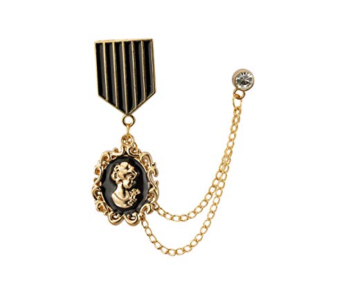 Knighthood Black & Gold Queen Elizabeth Honorary Hanging Chain Brooch Lapel Pin