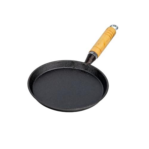 TAISOCA Cast Iron Skillet Frying Pan with Handle - 7.9 inch Outdoor Round Cooking Pan Heavy Duty Cookware for Wood Stove, Oven, Stovetop, Grill & Campfire