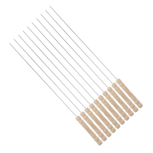 Healifty Spiedini per Barbecue in Acciaio Inox 10 Pezzi, Spiedo per Carne e Verdure con Manico in Legno, Resistente alle Alte Temperature, Adatti per Grigliate All’aperto e Barbecue