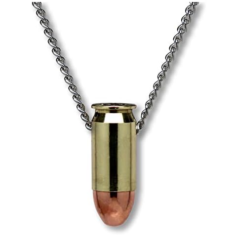Real Metal 45 Caliber Bullet Necklace Hand Polished Brass and Copper Finish 24 Inch Neck Chain Cover