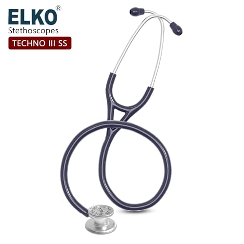 Image of ELKO TECHNO III SS Stainless Steel Stethoscope with ENGRAVING | Engrave Your Name or Initials on the Chest Piece | Lightweight Double-Sided Stainless Steel Chest piece | Two-Way PVC Tubing | Ideal for Doctors & Medical Students (Blue)
