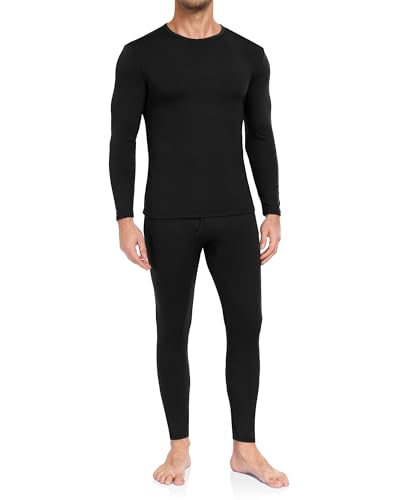 WEERTI Thermal Underwear for Men Long Johns with Fleece Lined, Base Layer Men Cold Weather Top Bottom Black