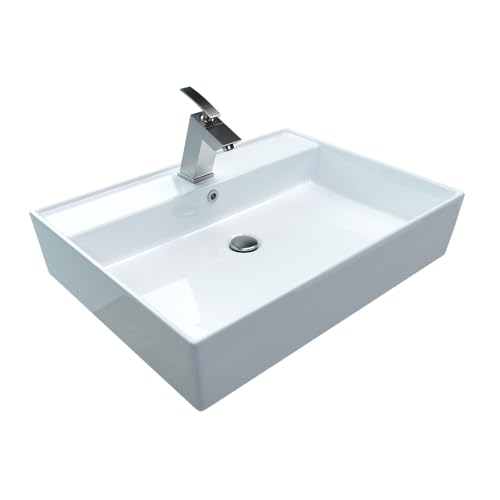 Kerabad Design Waschbecken eckig, Wandmontage oder Aufsatzwaschbecken, Keramik weiß, 60x45cm