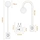 Aigostar LED Wandleuchte mit Stecker und Steckdose, Schlafzimmer Steckdosenlampe Touch-Dimmer, 3 Lichtfarben, Leselampe mitTyp C/USB Ladeanschluss, 360° flexibler Hals, Weiß