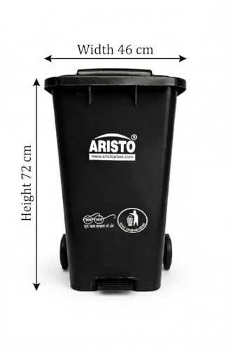 Image of ARISTO Plastic Wheel Pedal Garbage Dustbin 65 LTR (Black / /Black) Pack Of 2