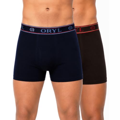 Image of ORYL Men's 100% Cotton Solid Boxer Briefs | Soft Comfort Waistband | Functional Fly | Breathable Everyday Underwear | Pack of 2