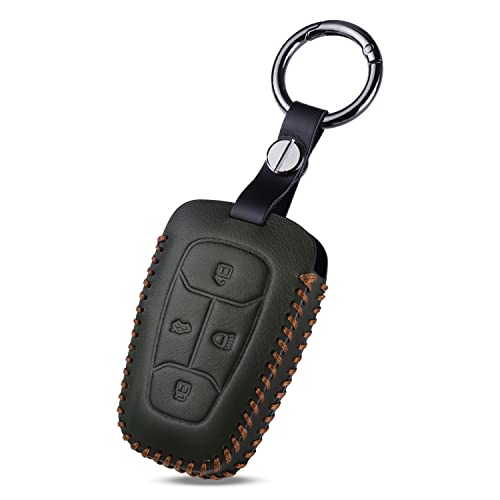 Image of JVCV Car Styling Soft Handmade Leather Key Cover Compatible with Tata Nexon, Harrier, Tiago EV, Altroz, Tigor, Safari, Nexon EV, Punch, Punch EV 4 Button Smart Key (Green)