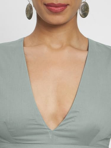 Image of Thevasa Women's Everyday Divine Depth V Neck Half Sleeves Blouse