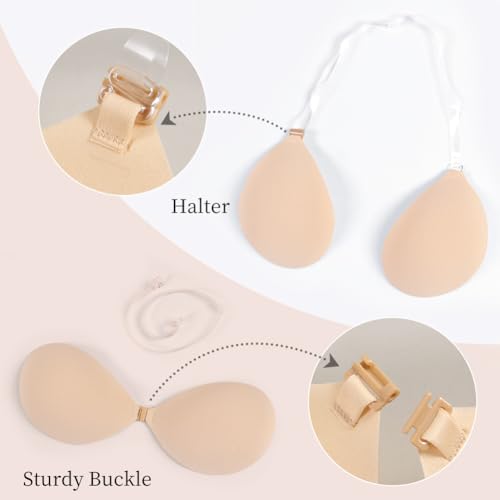 Sticky Strapless Backless Bra for Women, Invisible Adhesive Reusable Push-Up Bra with Clear Lift Straps4